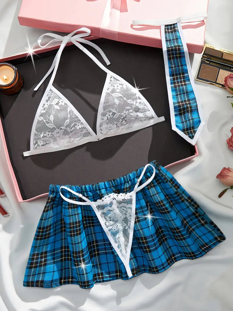 Conjunto de uniforme de estampado de cuadros preppy
