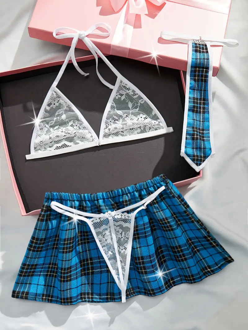 Conjunto de uniforme de estampado de cuadros preppy